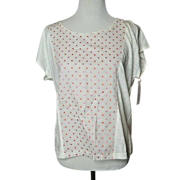 MAISON JULES, Egret Combo, Polka Dot Sleeveless Tee, Ivory, Pink, & Red, NWT! - Picture 1 of 3